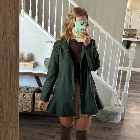 Kate Spade Aladdin Flounce Hem Trench Rain Coat  XS Green - Picture 8 of 12